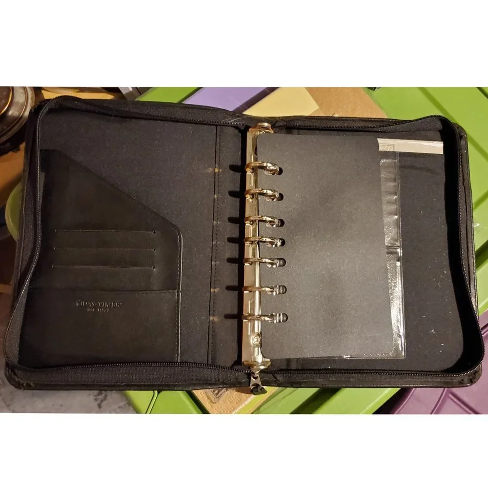 Day-Timer Black Leather Refillable Planner, Used in Fair Condition
